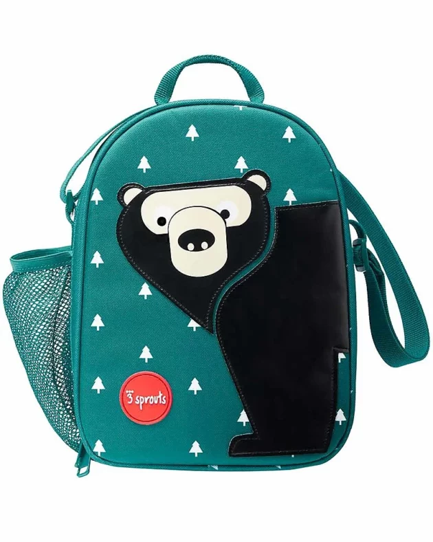 Borsa termica porta pranzo con tracolla, colore blu e con un immagine di un orso