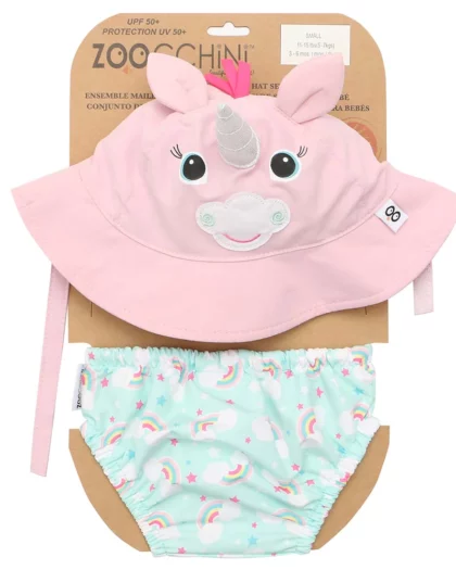 Set baby costumino contenitivo e cappellino a tema unicorno