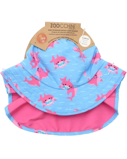 cappello estivo per bambini alla pescatora azzurro con squalo rosa