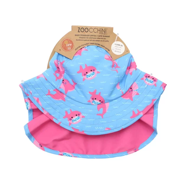 cappello estivo per bambini alla pescatora azzurro con squalo rosa