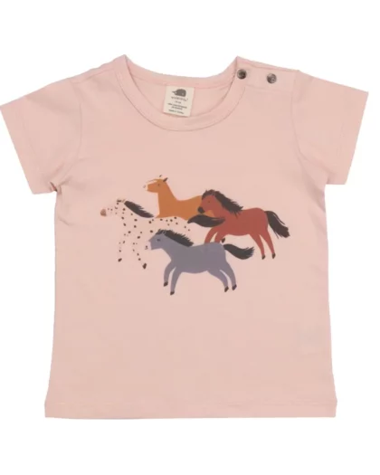 maglietta rosa a manica corta per bambini con stampe di pony