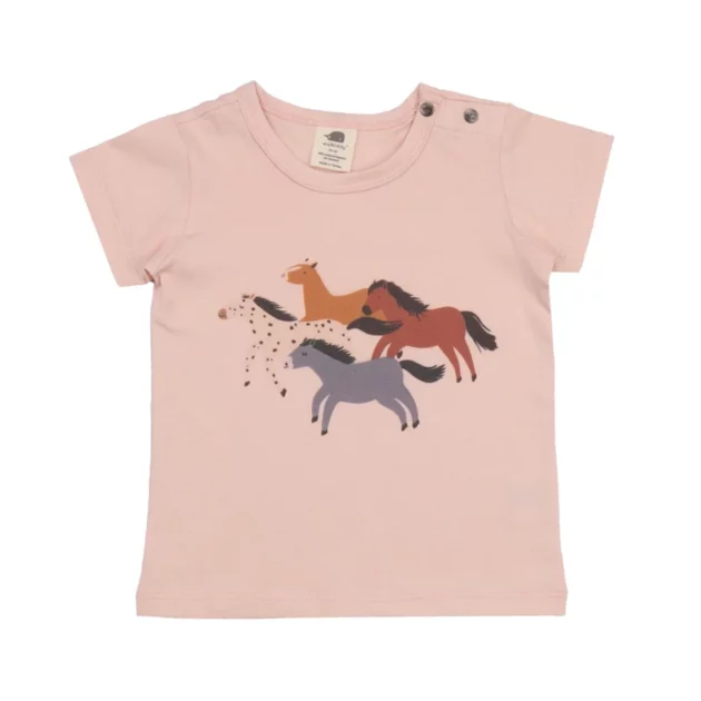 maglietta rosa a manica corta per bambini con stampe di pony