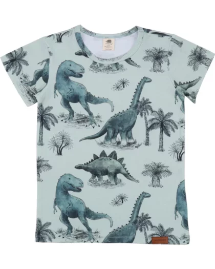 maglietta verde a manica corta per bambini con stampe di dinosauri