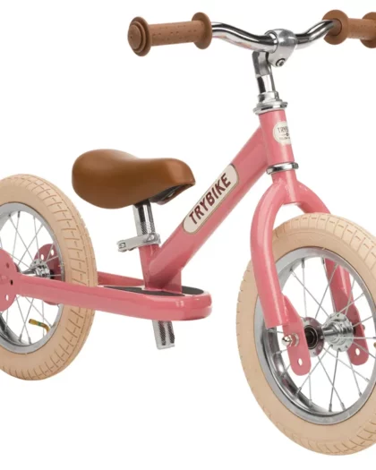Bicicletta senza pedali in acciaio convertibile in triciclo 2in1 Trybike di colore rosa vintage
