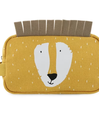 beauty case per bambini giallo con disegnato un leone