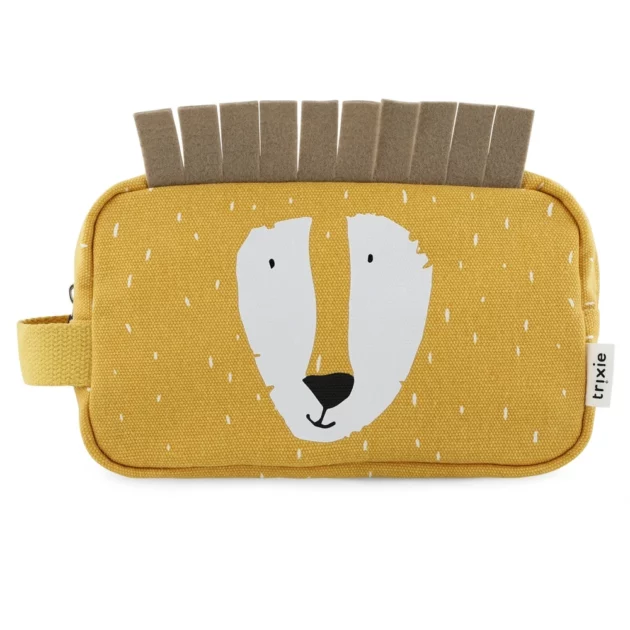 beauty case per bambini giallo con disegnato un leone