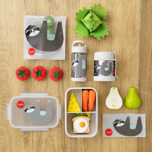 set porta pranzo e porta merenda per bambini 3 Sprouts con disegno di bradipo