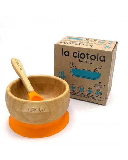 ciotola in bambu con silicone e cucchiaino