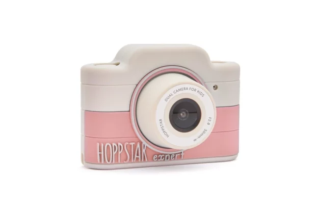 macchina fotografica per bambini Hoppstar di colore bianco e rosa