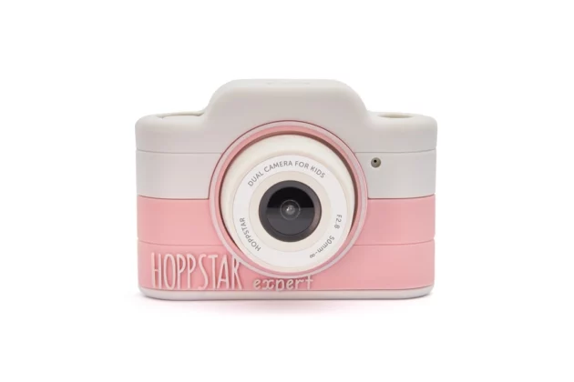 macchina fotografica per bambini Hoppstar di colore bianco e rosa