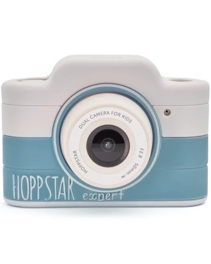 macchina fotografica per bambini Hoppstar di colore bianco e azzurro