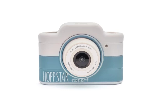 macchina fotografica per bambini Hoppstar di colore bianco e azzurro