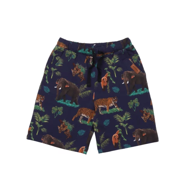 pantaloncini per bambini di colore blu con stampe di animali selvatici