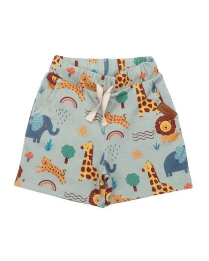 Pantaloncini per bambini in cotone organico con stampe safari