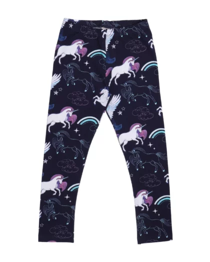 leggings per bambina con stampe di unicorni e arcobaleni