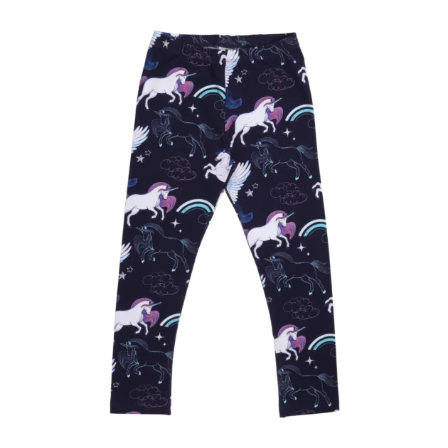 leggings per bambina con stampe di unicorni e arcobaleni