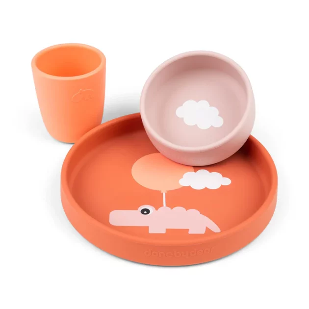 set pappa in silicone di colore rosa per bambini