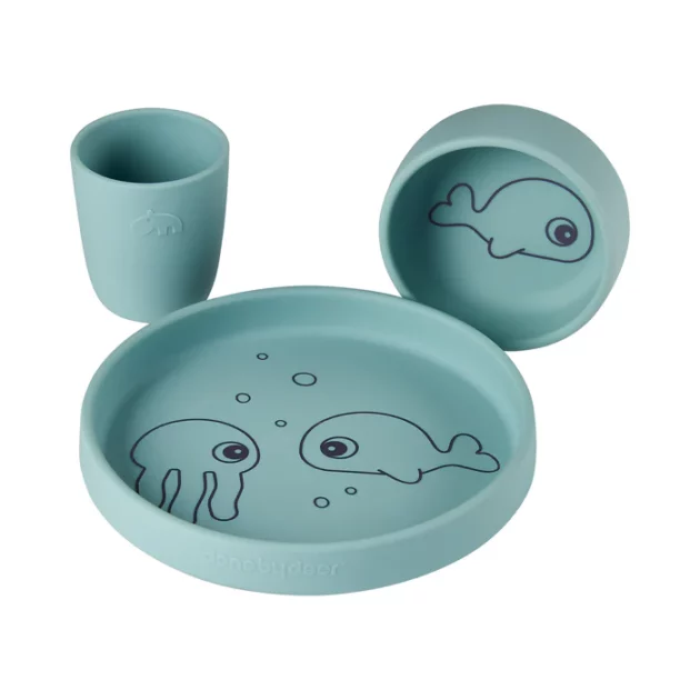 set pappa in silicone di colore azzurro per bambini