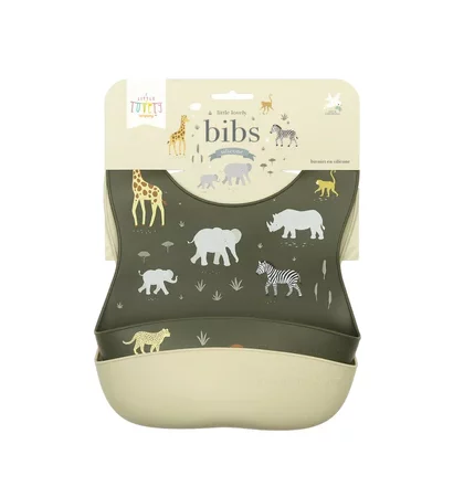 set di 2 bavaglini in silicone per bambini con stampe di animali