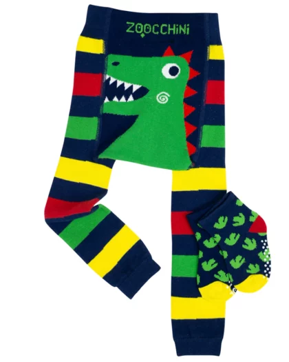 leggings per bambini di colore verde, blu giallo, rosso con disegno di dinosauro