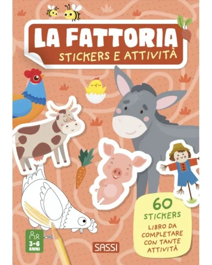 libro attività con adesivi per bambini a tema fattoria