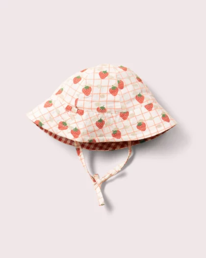 cappellino da sole per bambini reversilne in puro cotone biologico con disegni di fragole