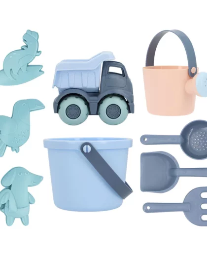 set giochi spiaggia di colore azzurro e blu che include tutto l'occorente per giocare al mare