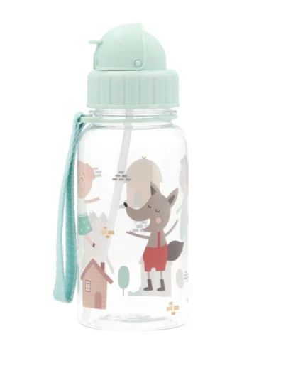 borraccia in plastica per bambini con cannuccia a tema 3 porcellini
