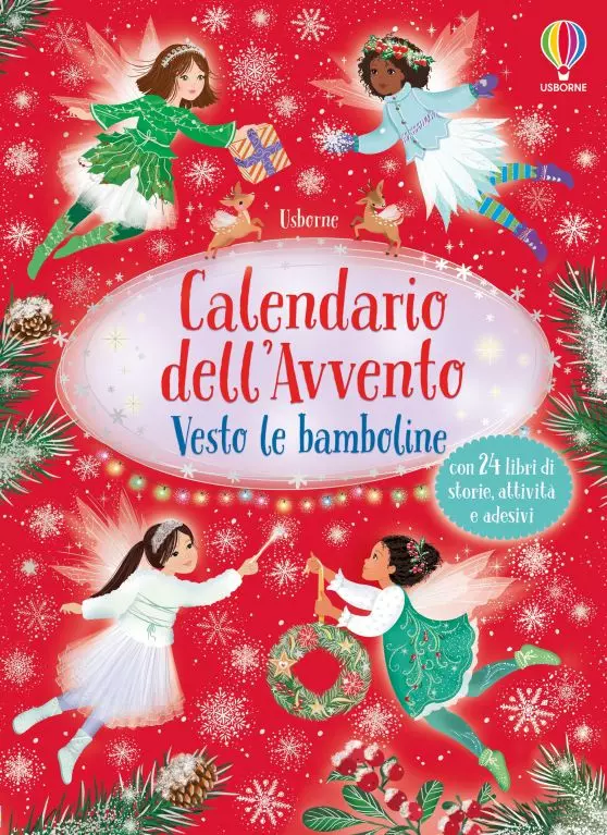 calendario dell'avvento usborne vesto le bamboline, con libri attivitiò, storie e adesivi