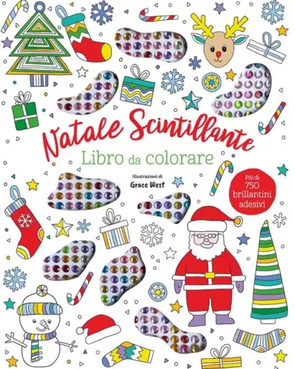 Libro da colorare a tema Natale con brillantini adesivi