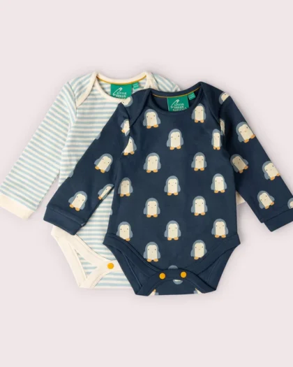 Little Green Radicals - Set 2 Body Neonati "Blue Penguins" in Cotone Biologico Fairtrade