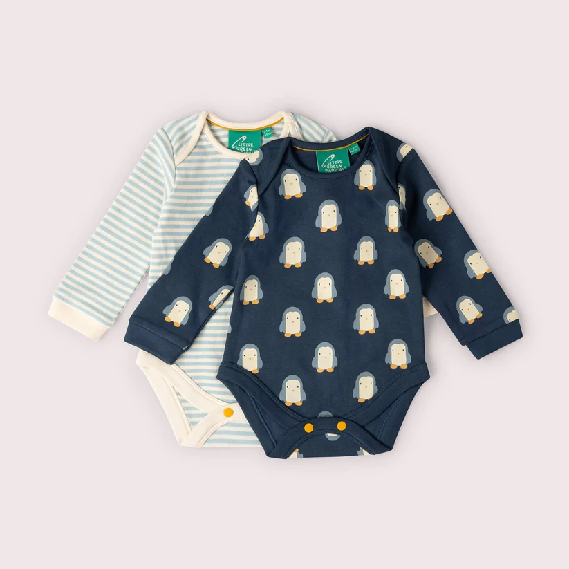 Little Green Radicals - Set 2 Body Neonati "Blue Penguins" in Cotone Biologico Fairtrade