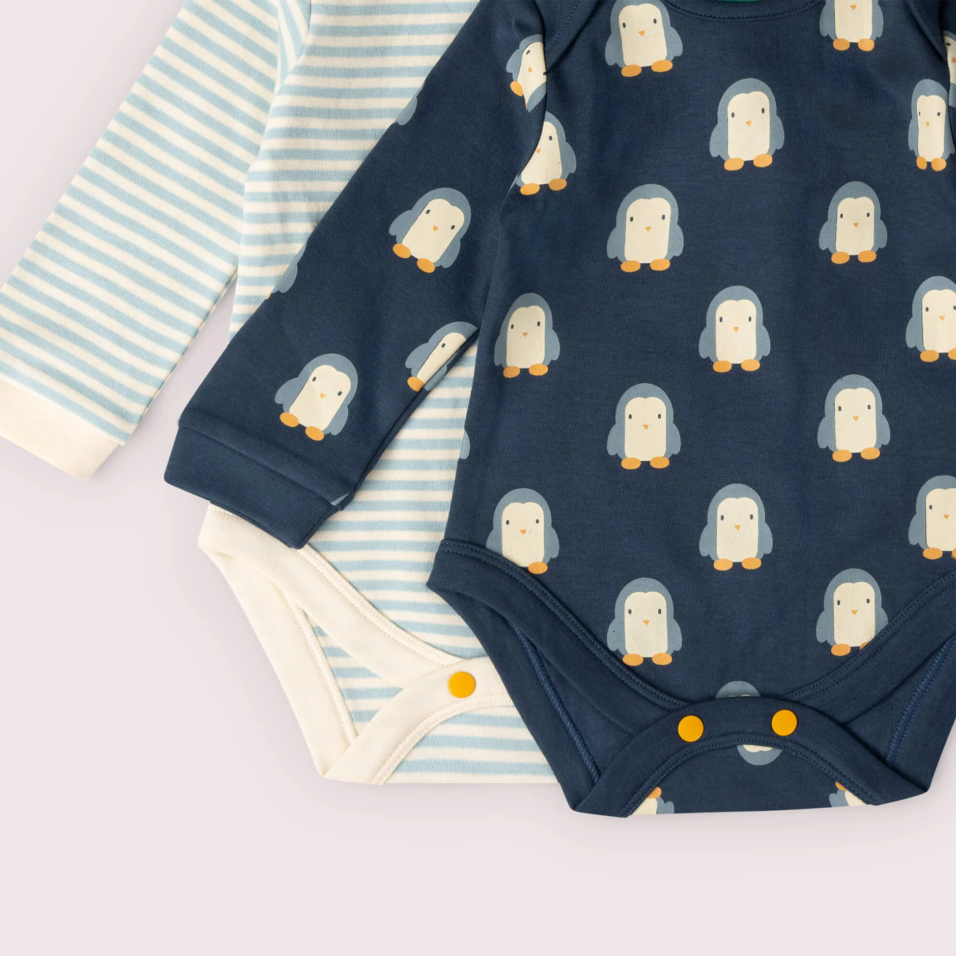 Little Green Radicals - Set 2 Body Neonati "Blue Penguins" in Cotone Biologico Fairtrade - immagine 4